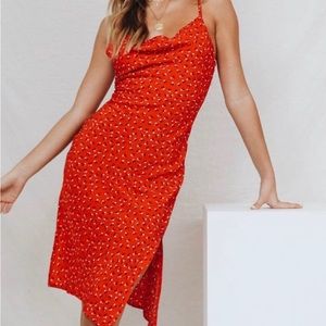 Polly Red Floral Fitted Dress | Size 2